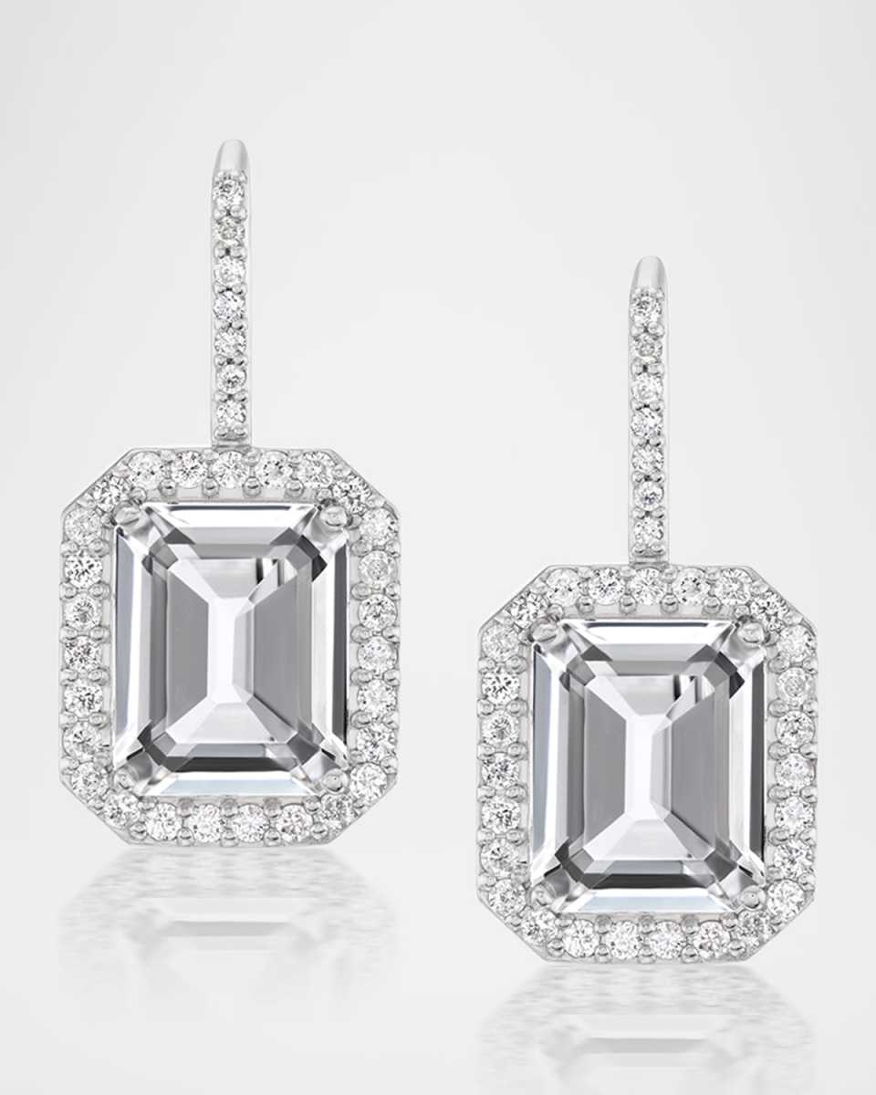 Emerald-Cut White Crystal Halo French Wire Earrings